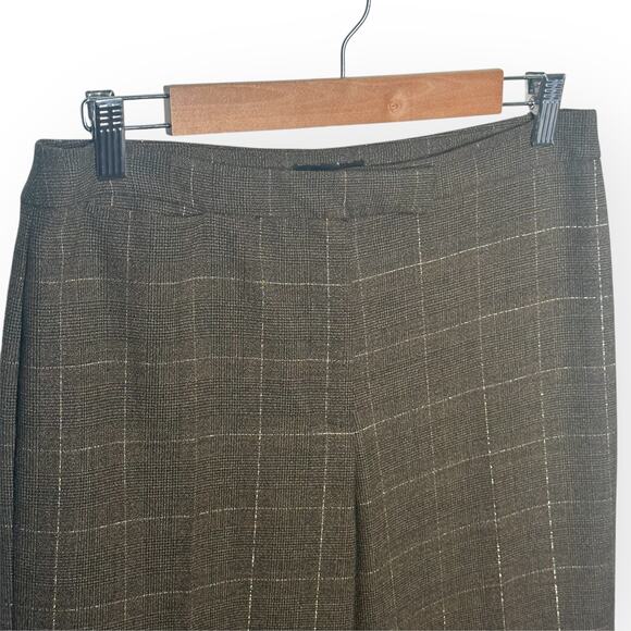 Vintage BCBGMAXAZRIA Wool Blend Metallic Gold Check Dress Pants Straight Leg - Picture 3 of 11